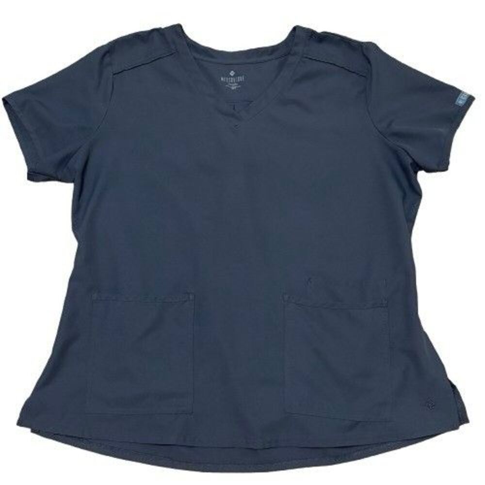 Med Couture Scrub Top Women’s XL Pewter Soft Touch Nursing V- Neck Pockets 2411